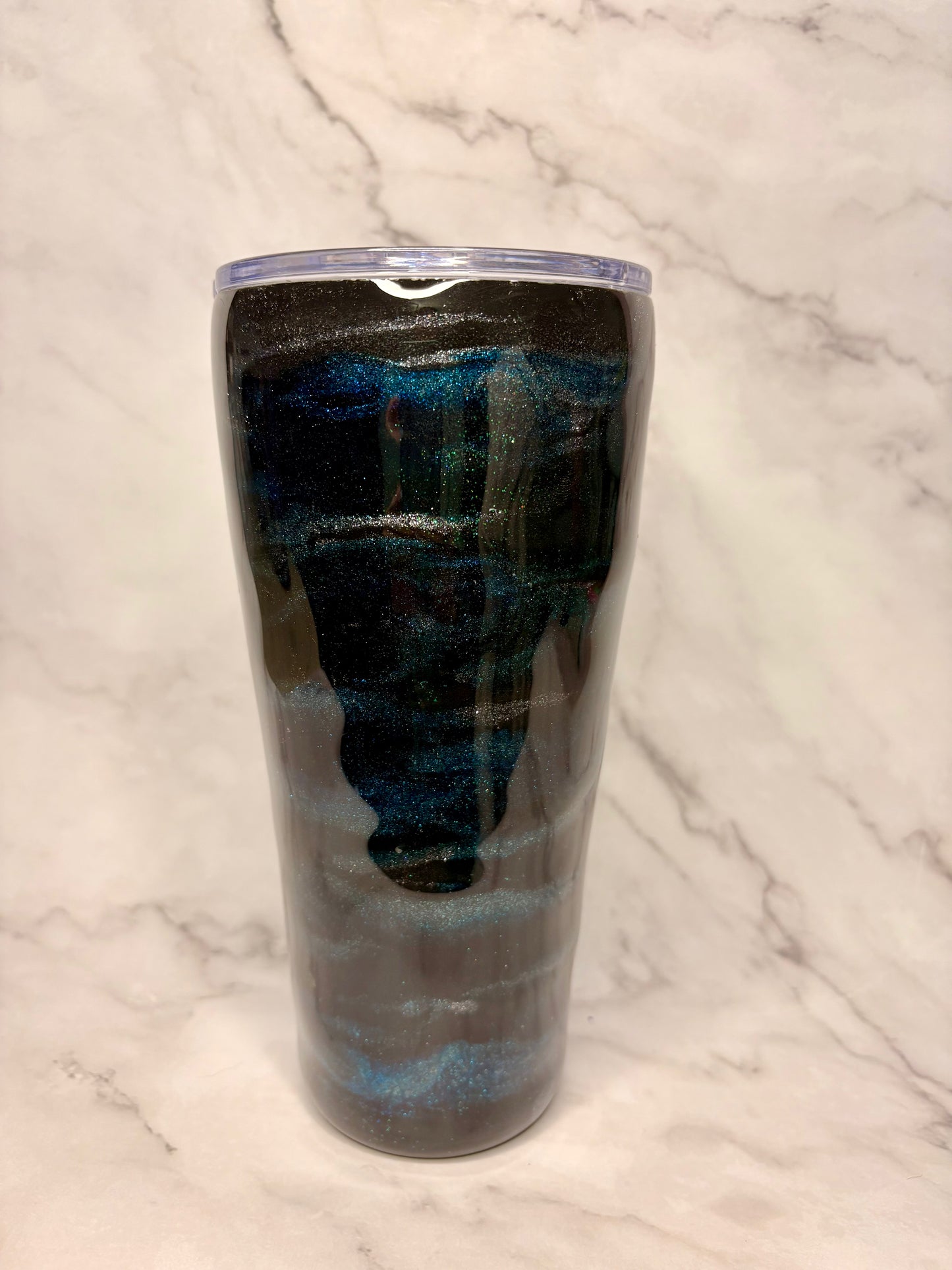 Teal/silver Glitter Swirl Tumbler