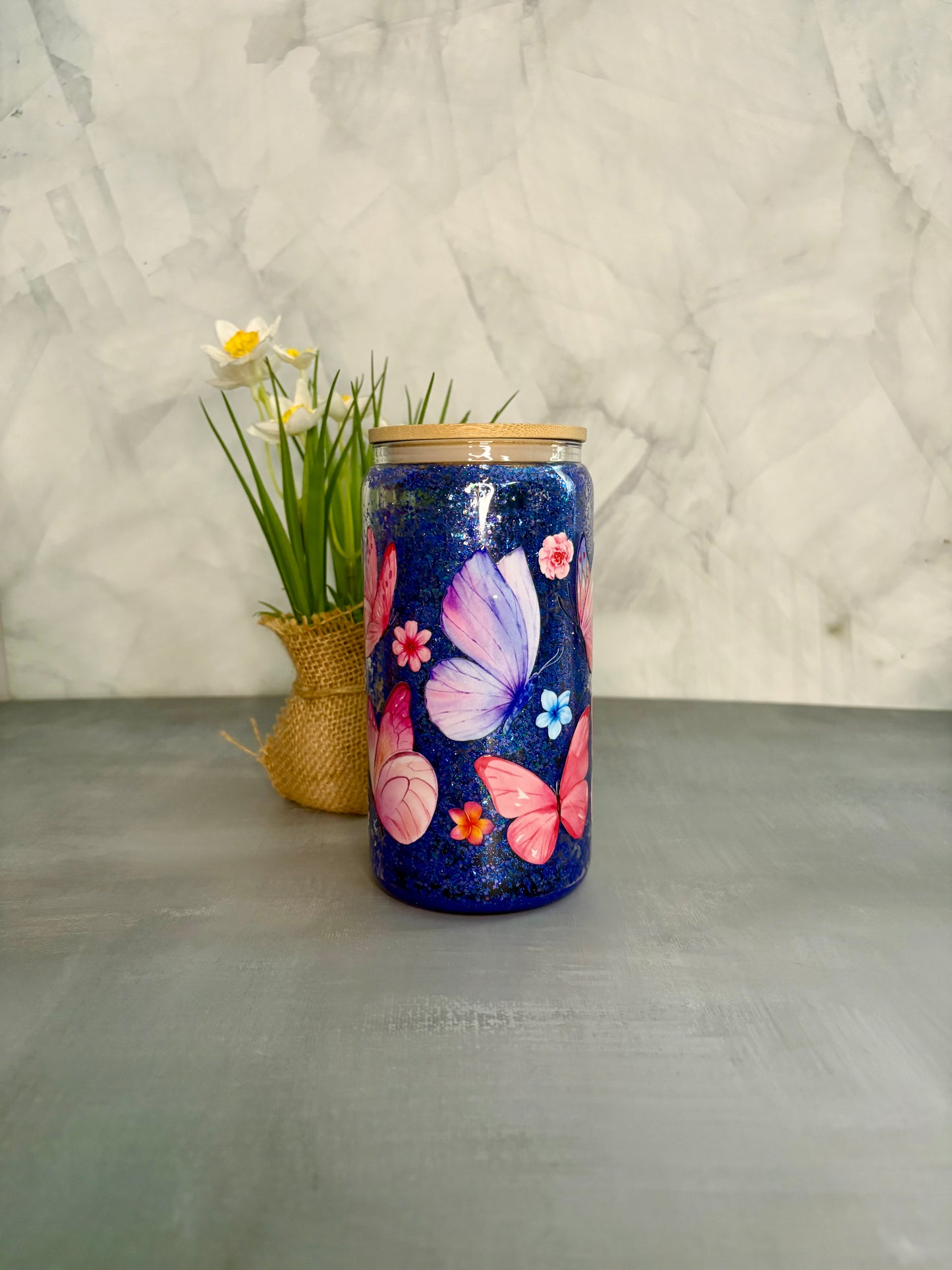 Butterfly glitter glass Cup
