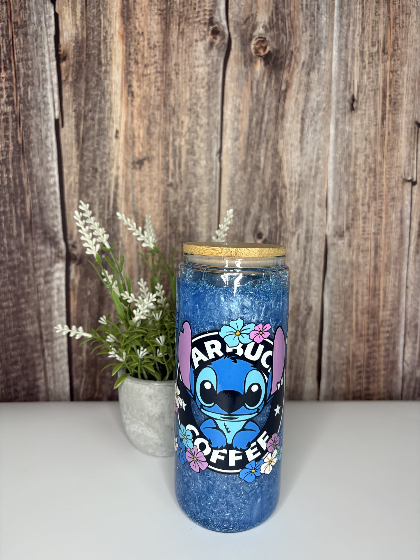 Stitch snowglobe glitter Cup
