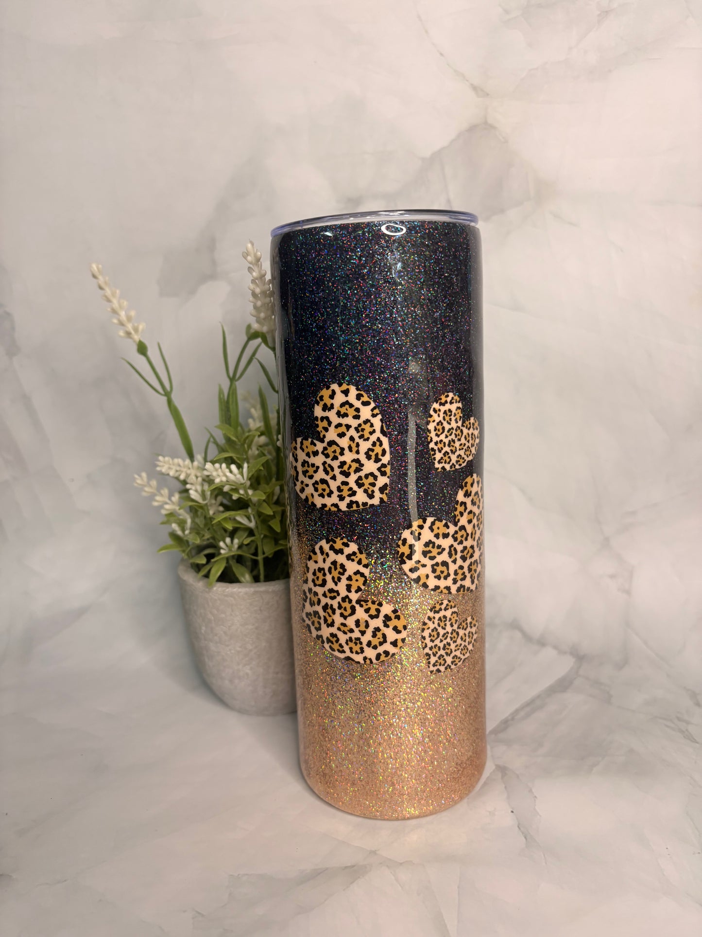 Leopard heart glitter Tumbler