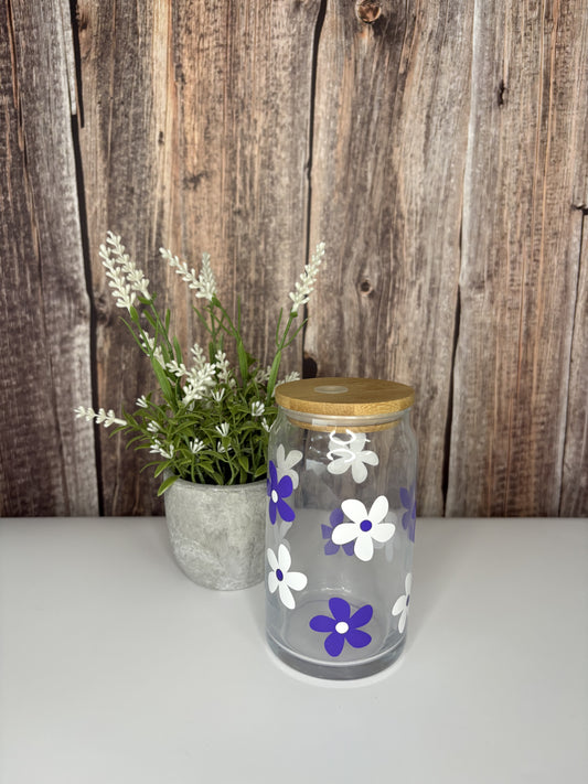 Purple Flower Glass Cup