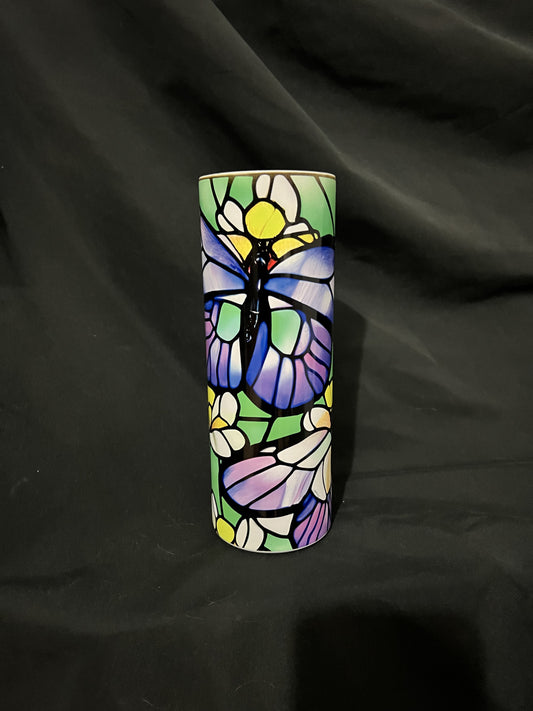 Stain glass Butterfly glow in the dark tumbler