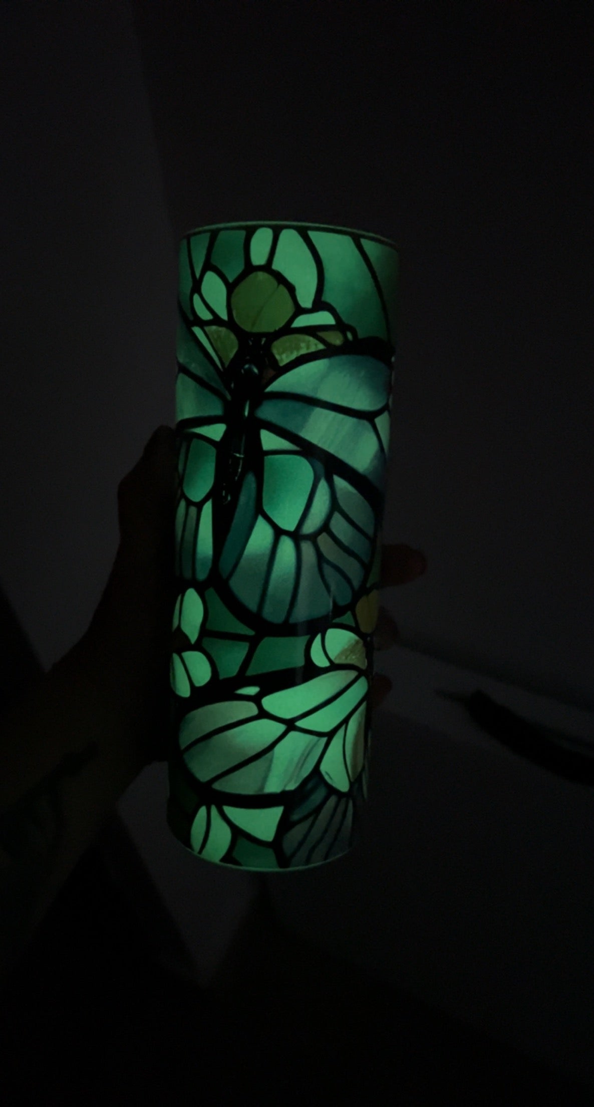 Stain glass Butterfly glow in the dark tumbler